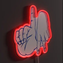Load image into Gallery viewer, Los Angeles Hand Sign RGB neon sign, side view lit showing the depth of the acrylic sign