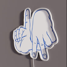 Load image into Gallery viewer, Los Angeles Hand Sign RGB neon sign, side view with lights off showing acrylic backing and LED tube