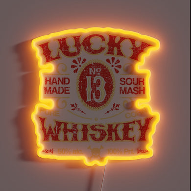 Retro Bar Decor: Distressed Lucky Whiskey Neon Sign with Faded RGB Lights