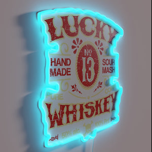 Vintage Bar Decor Lucky Whiskey Distressed Neon Sign for Home.