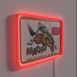 Vintage Macho Beer Sign with Distressed Neon Light Accents