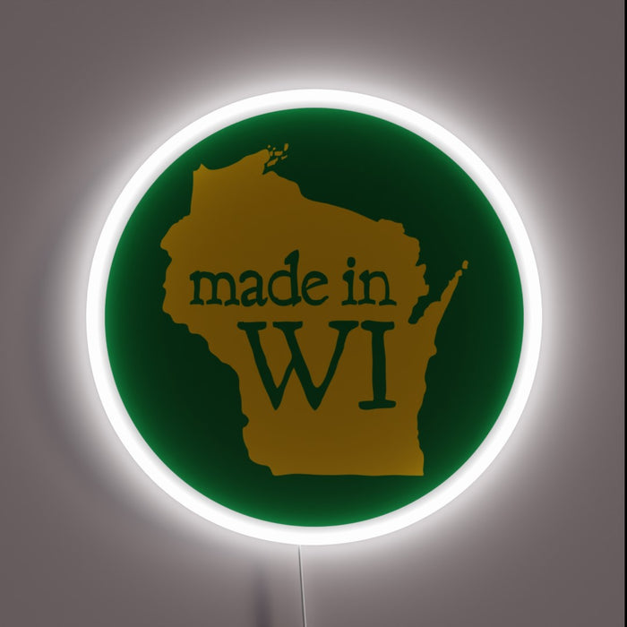 Handcrafted Wisconsin-Made Neon Sign with Green Circle RGB Illumination