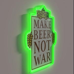 Peaceful brewing philosophy in bold, colorful, glowing letters at home.
