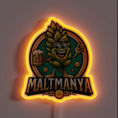 Eye-catching Black Neon Sign Featuring Maltmanya Logo in Vibrant RGB Colors