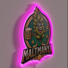 Load image into Gallery viewer, MaltManya Bar Sign with Vibrant Green and Blue Neon Accents