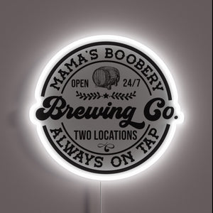 Mama's Boobery Brewing Co. neon sign – funny breastfeeding-themed wall art for new moms, nurseries, or baby shower gifts