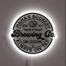Load image into Gallery viewer, A cheeky and clever neon design for new moms — &quot;Mama&#39;s Boobery Brewing Co.&quot; glows bright with humor, highlighting the 24/7, two-location &quot;tap service&quot; of motherhood.