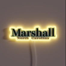 Load image into Gallery viewer, Customizable Marshall NC cityscape RGB LED neon glass sign artwork.