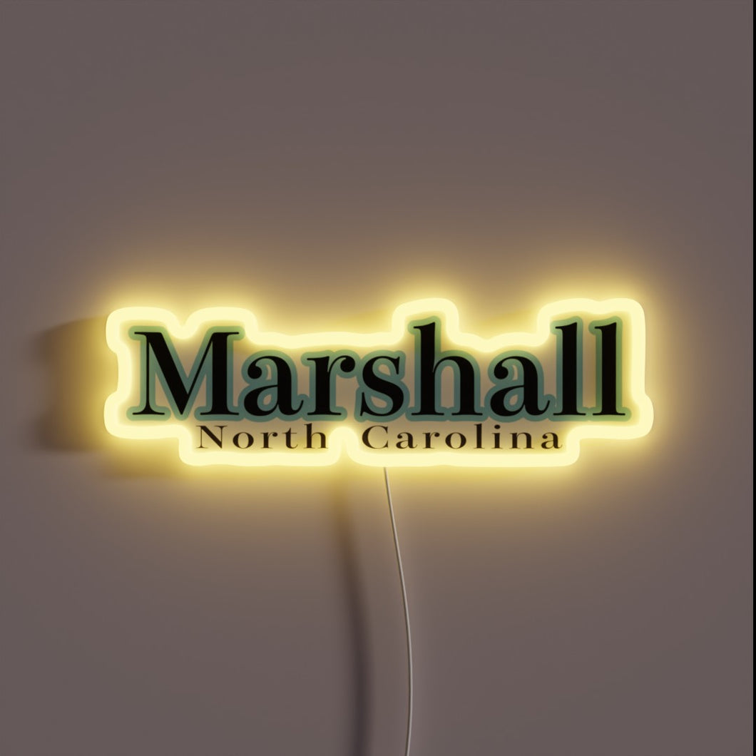Customizable Marshall NC cityscape RGB LED neon glass sign artwork.