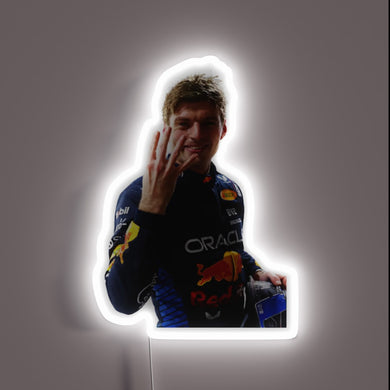 Custommirror LED neon wall art of a smiling Formula 1 driver