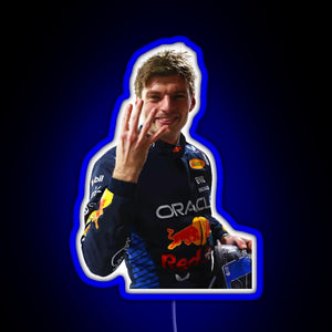 Max Verstappen Four Time World Champion Sticker RGB neon sign blue