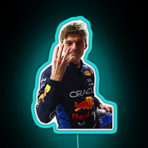 Max Verstappen Four Time World Champion Sticker RGB neon sign lightblue 