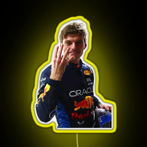 Max Verstappen Four Time World Champion Sticker RGB neon sign yellow