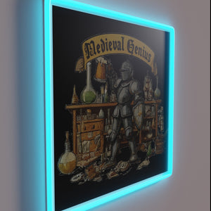 Retro futuristic medieval design RGB lighting effects genius inspired neon.