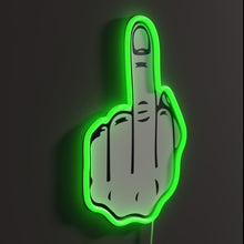 Load image into Gallery viewer, Middle Finger RGB neon sign, side view lit showing the depth of the acrylic sign