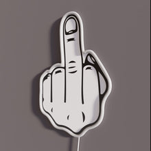 Load image into Gallery viewer, Middle Finger RGB neon sign, side view with lights off showing acrylic backing and LED tube