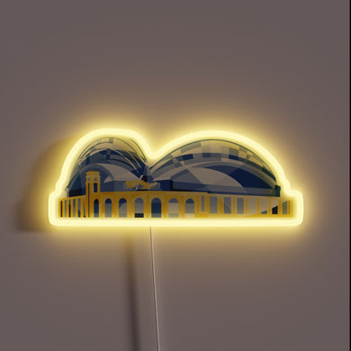 Neon illuminated polygonal logo of Milwaukee's iconic baseball stadium