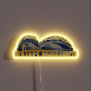 Neon illuminated polygonal logo of Milwaukee's iconic baseball stadium
