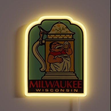 Eye-catching Milwaukee Beer Stein Decal with Color-Changing Neon RGB Sign.