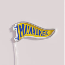 Load image into Gallery viewer, Vintage-inspired Milwaukee pennant blue lit LED neon bar pub decor