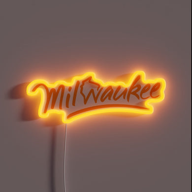 Vintage Milwaukee Wisconsin City Skyline Handwritten RGB Neon Sign
