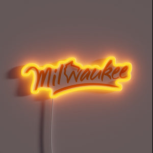 Vintage Milwaukee Wisconsin City Skyline Handwritten RGB Neon Sign