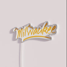 Load image into Gallery viewer, Handwritten Welcome to Milwaukee Wisconsin City Sign in RGB Neon