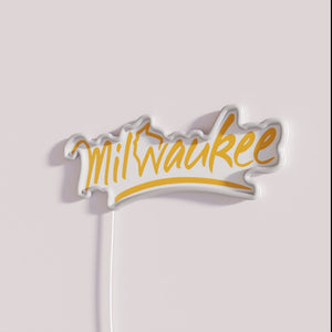 Handwritten Welcome to Milwaukee Wisconsin City Sign in RGB Neon