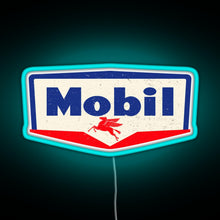 Load image into Gallery viewer, Mobil oil Vintage sign logo 1950 RGB neon sign lightblue 