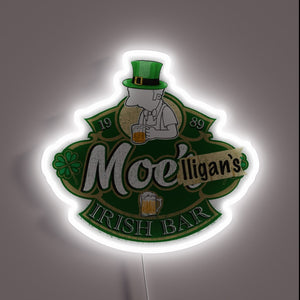 Illuminated Celtic-inspired pub decor with vibrant color-changing RGB accents