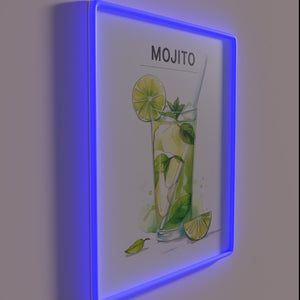 Vibrant neon mojito design in watercolour style wall art decoration.