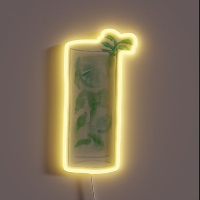 Vibrant Neon Sign: Refreshing Mojito Drinks Illuminated in Electrifying RGB Colors