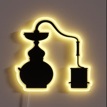 Load image into Gallery viewer, Vintage moonshining equipment illuminated with bold, colorful RGB neon lights