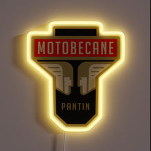 Load image into Gallery viewer, Vintage Motobécane headstock logo with glowing yellow neon outline.