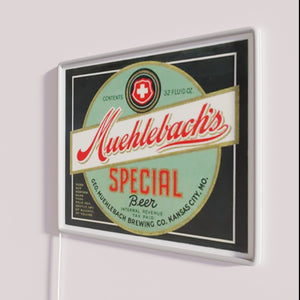 Neon beer bar decor sign with customizable color Muehlebach special