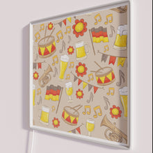 Load image into Gallery viewer, Oktoberfest music and beer patterned beige RGB LED neon sign.