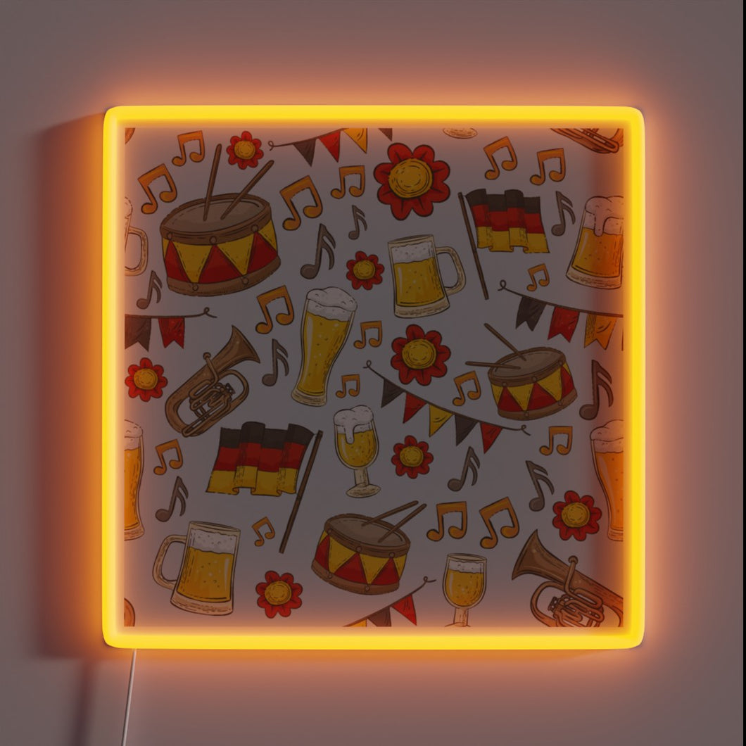 Traditional German Oktoberfest theme in colorful LED neon sign design