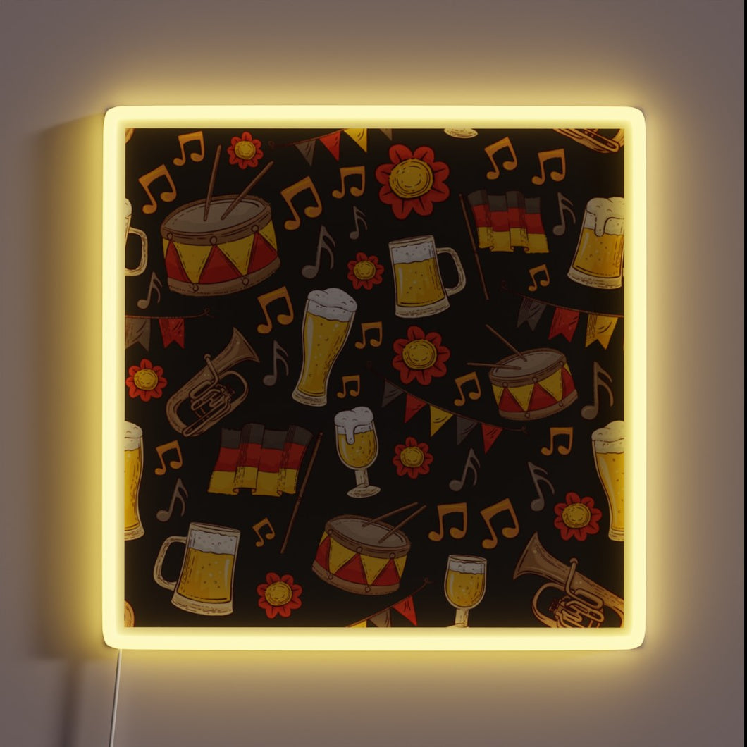 Vibrant Charcoal Neon Sign Combining Beer and Music Oktoberfest Theme