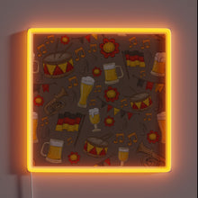 Load image into Gallery viewer, Vibrant RGB neon Oktoberfest party sign with beer and music