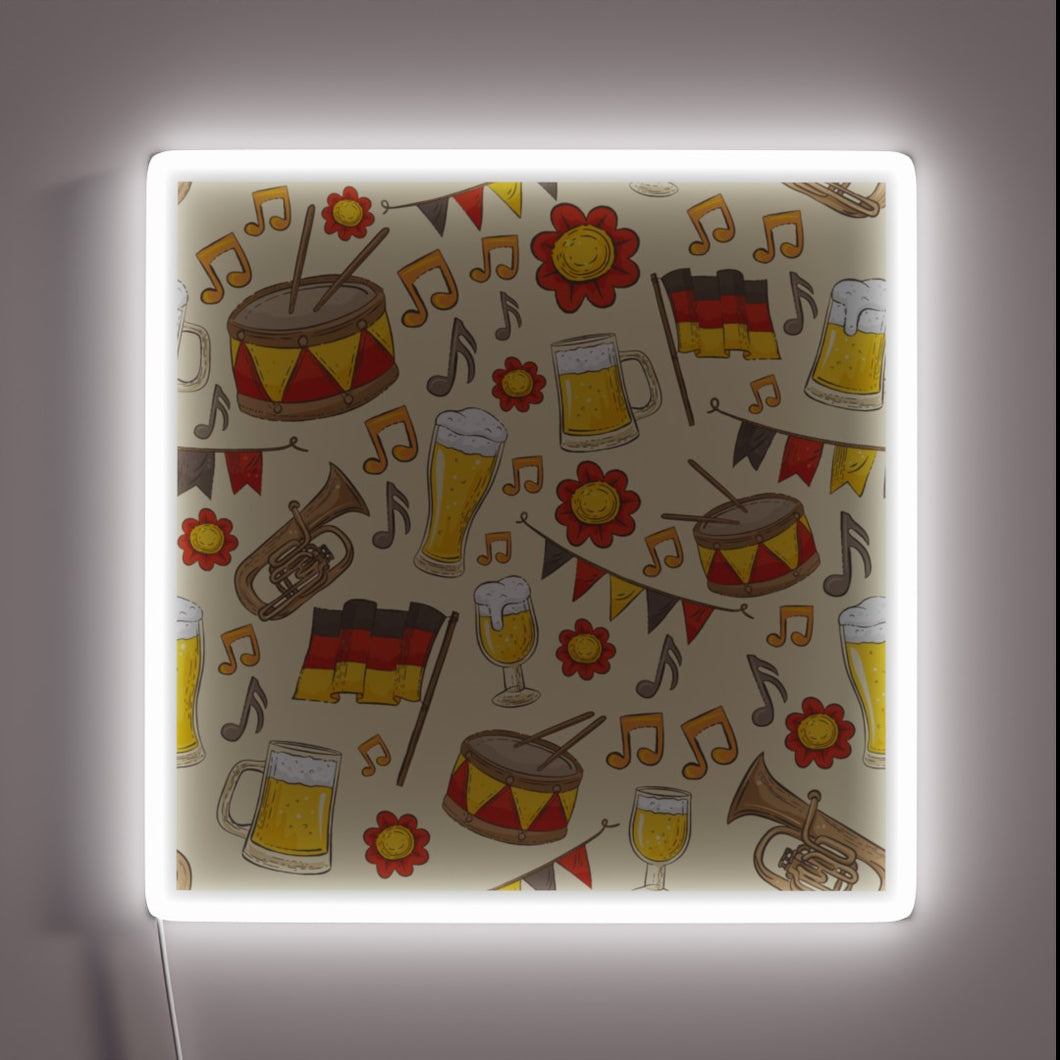 Vibrant Music and Beer Oktoberfest Themed Cream Colored Neon Sign