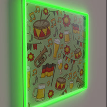 Load image into Gallery viewer, Neon Oktoberfest decor featuring music and beer in lime.