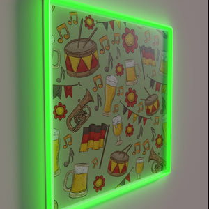 Neon Oktoberfest decor featuring music and beer in lime.