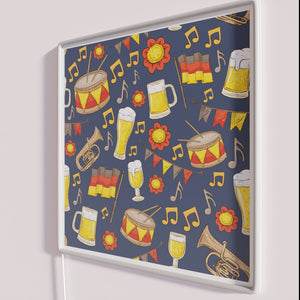 Vibrant Music and Beer Oktoberfest Neon Sign in Navy Blue