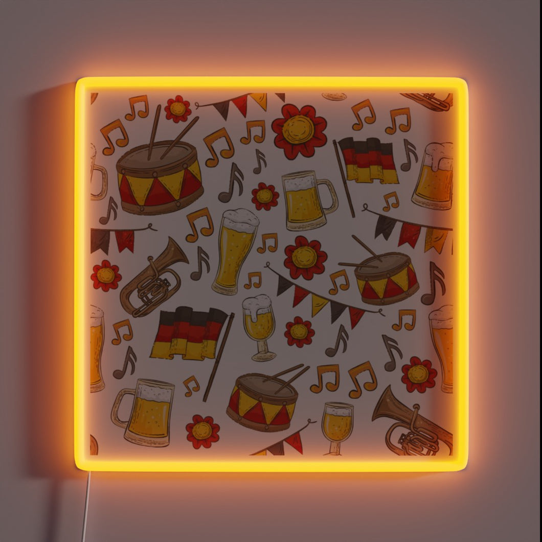 Vibrant RGB neon sign featuring music and beer Oktoberfest design