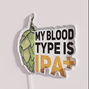 Neon beer enthusiast decor with humorous blood type IPA color scheme.