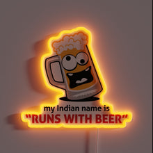 Load image into Gallery viewer, Unique Indian-inspired neon sign featuring name &#39;Runs with Beer&#39;