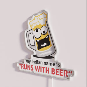 Vibrant 'Runs With Beer' Neon Sign in Red Blue Green Colors