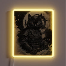 Load image into Gallery viewer, Ethereal warrior feline silhouette in vibrant neon LED glow