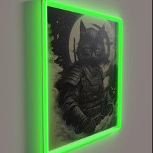 Load image into Gallery viewer, Ethereal Black Cat Samurai Guardian in Neon RGB Illumination