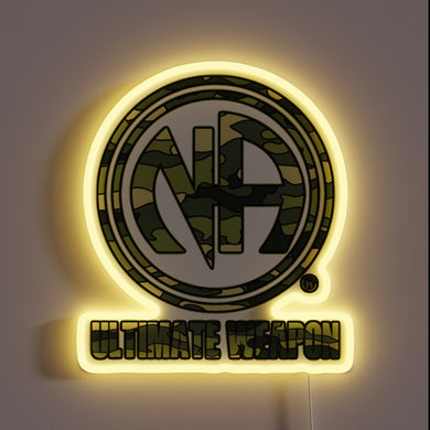 Recovery Illuminated: NA Inspired 12-Step Camouflage Sign with Neon Accents.